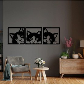 Resim Geometrik Kedi Trio Metal Duvar Dekoru 