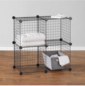 Resim 4 Bölmeli Metal Ayakkabı Dolabı Çok Amaçlı Raf Organizer Siyah 