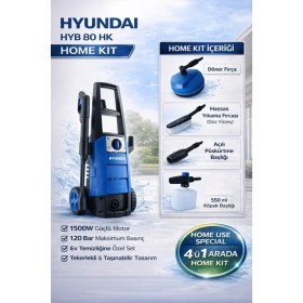 Resim Hyundai HYB80HK Basınçlı Yıkama Makinesi 1500W 120 Bar Home Kıt 4’ü 1 Arada 