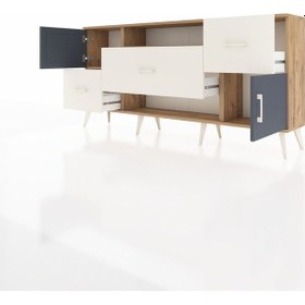 Resim Arges Konsol 2 Raflı 3 Çekmeceli 2 Kapaklı 176x30x83 Çam-antrasit/aytaşı Antrasit/aytaşı 