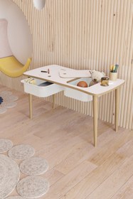 Resim Fahrettin Küçük Montessori Çocuk Masası Oyun Masası Aktivite Masası Çalışma Masası - 2 Adet Welsoft Sandalyeli 