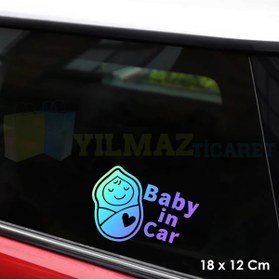 Resim yılmazetic Kundak Uyuyan Bebek Arabada Bebek Var Hologram Oto Sticker Etiket Renkli Etiket Çıkartma 18 X 12 Cm 