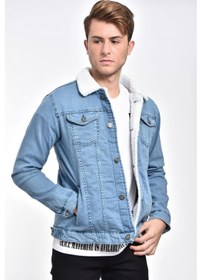 Resim Erkek Mavi İçi Kürk Açık Mavi Kot Ceket & Mont Açık Mavi 