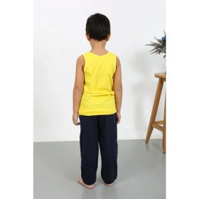 Resim Moda Çizgi Erkek Çocuk Sıfır Kol Penye Pijama Takım Sarı 20439 