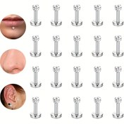 Resim 20 Adet Hipoalerjenik Paslanmaz Çelik Dudak Labret Tragus Helix Monroe Piercing Çivisi - 16G 3mm CZ Şeffaf Takı (6mm 8mm 10mm) Erkek Modası, Hassas Bej Renk, Dayanıklı Yüz Piercing Aksesuarları, Çok Yönlü Vücut Piercingi, Yuvarlak Tasarım, Cilt Dostu Malzeme 