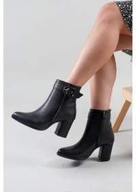 Resim Magdolna Kemerli Kadın Topuklu Bot Siyah-7407-Siyah 