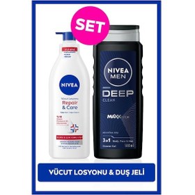 Resim Men Erkek Deep Dimension Duş Jeli 500ml Ve Repair&care Nemlendirici Vücut Losyonu 400ml, Kuru Cilt 