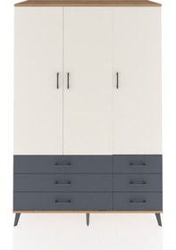 Resim Kronos Dolap 5 Raflı 6 Çekmeceli Tek Askılı 132x59x195 Çam-aytaşı/antrasit Aytası/antrasıt 