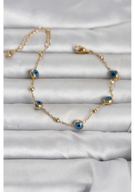 Resim Gold Renk Top Zincirli Nazarlı Kadın Bileklik - Ebj260418w41864 Bakır 