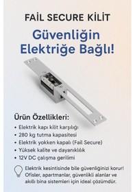 Resim Elektronik Kilit Basaç Kapı Karşılığı Fail Secure Enerji Yokken Kapalı 