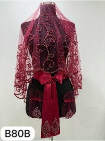 Resim GÜRLEK TEKSTİL Bordo Gelin Duvak Seti, Cam Boncuk Kına Gecesi Duvağı Seti 4 Parça 80 B Model 