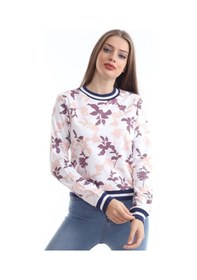 Resim Kadın Triko Yaka Desenli Sweatshirt Beyaz 
