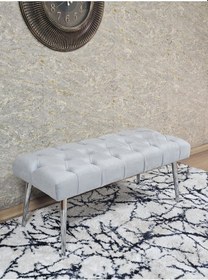 Resim Zafir Krom Kaplama Sivriltme Ayaklı 90 Cm Puf Bench - Puf - Bench - Kasalı Oturak - Oturak - Yatak Ucu Puf Gri 