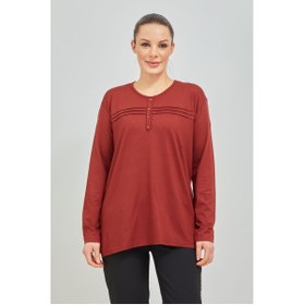 Resim Fresh&Moda Kadın Kiremit Likralı Orta Yaş Anne Penye Bluz 