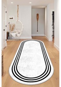 Resim West Home Makinede Yıkanabilir Kaymaz Taban Leke Tutmaz Oval Modern Yolluk Ev Dekorasyonu İçin Beyaz Kesme Yolluk Wh413 White Oval Yolluk 