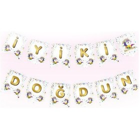 Resim Karakterli Iyiki Doğdun Uzar Banner Unicorn 