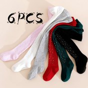 Resim 6'lı Paket Kızlar İçin Parıltılı Ayak ve Topuklu Dar Paça Tayt - Tüm Sezonlara Uygun Düz Renk & Dikey Çizgili Bacak Giysisi, 32/D Denye Fırın Kenarlı Şeffaf Taytlar, Okul ve Partiler için Rahat Günlük 