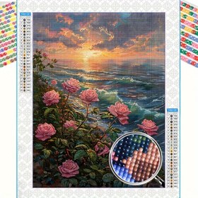 Resim 1 adet Deniz Kenarı Çiçek Desenli 5D Tam Elmas Yuvarlak Elmas Boyama Kiti, 30*40cm/11.8*15.8 inç, Elmas Boyama El Sanatları, Mozaik Dekorasyon El Sanatları Duvar Sanatı, Başlangıçlar İçin Uygun, Ev Oturma Odası Ofis Dekorasyonu İçin Uygun, Anneler Günü Yeni Yıl Paskalya Hediyesi 