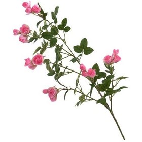 Resim Koyu Pembe Yapay Çiçek Uzun Şube Sahte Gül Gerçekçi Parlak Renkler Solmaz Sahte İpek Çiçek Ev Dekor İçin 