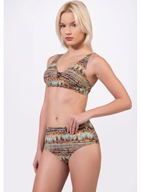 Resim Endeep Kadın Ayarlanabilir Askılı Lurex Desenli Toparlayıcı Yüksek Bel Bikini Takımı Mavi 