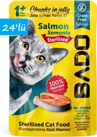 Resim Bado Kısırlaştırılmış Yetişkin Yaş Kedi Maması Somonlu 85gr 24'lü 