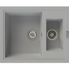 Resim Polex Cristalüx Granit Evye P-04 Gri 1.5 Gözlü Tezgah Altı Ve Tezgah Üstü Kare Mutfak Evyesi 59.5x49 CM 