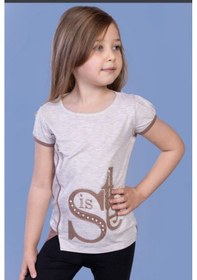Resim Toontoy Kids Toontoy Kız Çocuk T-shirt Star Garnili Nakışlı Gri Melanj 