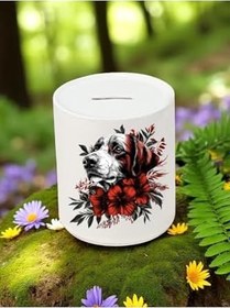 Resim Köpek ve Çiçek Deseni Baskılı 3'lü Seramik Kumbara 