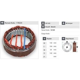 Resim 24v Alternatör Statör Bosch Tipi 80 A 4 Uçlu çift Tel N11.2719 