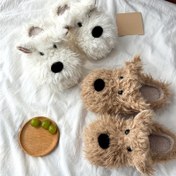 Resim Çift Terlik - Sevimli Yavru Köpek Ev Ayakkabısı, Tüylü Kulaklı, Kaymaz Tabanlı - Kadın ve Erkekler için Yumuşak Peluş Kışlık İç Mekan Ayakkabıları, Evcil Hayvan Severler için Rahat Hediye (Elde Yıkanabilir), EVA Yastıklı Taban, Oyunlu Ayakkabı, Sıcak Astarlı 