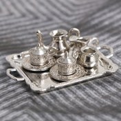 Resim 10 adet 1/12 Bebek Evi Minyatür Gümüş Metal Çay Kahve Tepsisi Sofra Takımı 