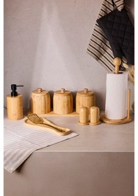 Resim Pisa 13 Parça Tezgah Üstü Bambu Mutfak Seti Kahverengi 