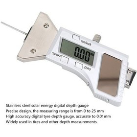 Resim Güneş Enerjili Dijital Lastik Diş Derinliği Ölçer, 0-25mm Hassasiyet, Paslanmaz Çelik, 0.01mm Doğruluk 