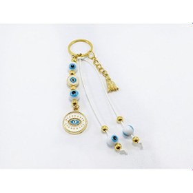 Resim Beyaz Renk, Salkım Nazar Boncuklu Göz Figürü Anahtarlık, Hediyeli 