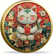 Resim Kedi Şanslı Hatıra Madalyonu - Çiçek ve Uğurlu Motifler, Canlı Kırmızı/Altın/Beyaz/Yeşil Renkler, İyi Şans, Refah & Ev Dekoru için Koleksiyonluk Hediye, Kedi Severlere Özel, Feng Shui Süsü, Dayanıklı Malzeme, Sembolik Jeton, Feng Shui İnananlar İçin 