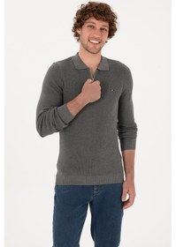Resim U.S. Polo Assn. Erkek Regular Fit Fermuarlı Gri Melanj Basic Kazak 50313685-VR086 