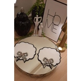 Resim 2 Adet Taş Işlemeli Fiyonk Tasarım Kokteyl Peçete, Servis Mendili, Servis Peçetesi 