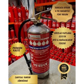 Resim Santral 6 kg Abc Kuru Kimyevi Tozlu Estetik Nikelaj Kaplama Yangın Söndürme Cihazı 4 Yıl Garantili Askı Aparatı Kullanma Talimatı Ve fosforlu Levha Hediye 