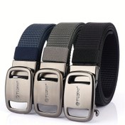 Resim 1 adet TUSHI Ağır Hizmet Taktik Kemer - Hızlı Çıkarma Alaşım Metal Toka, Gri Naylon Dokuma Açık Hava Yürüyüş Kemer, Erkekler için Mükemmel Kamp ve Spor, Kamp Ekipmanı, Kare Toka Tasarımı, Dayanıklı Kumaş 