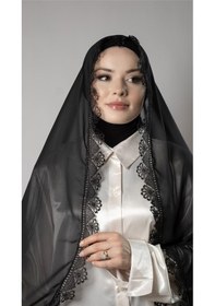 Resim Hürrem Bone Siyah Namaz Başörtüsü Şal Şifon Kumaş Güpürlü 202106 01 