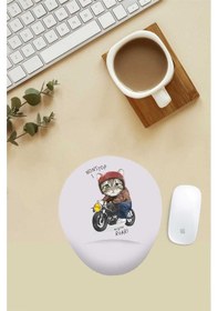 Resim Motorcu Kedi Desenli Bilek Destekli Mouse Pad Mousepad 