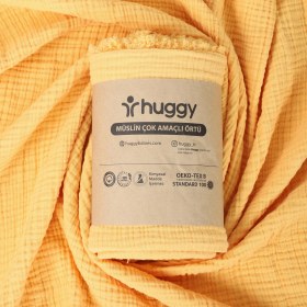 Resim Huggy 4 Katlı %100 Pamuk 100X130 Müslin Bez, Müslin Örtü, Müslin Yenidoğan Bebek Battaniyesi 