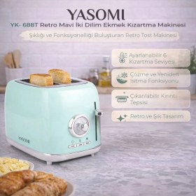 Resim Yasomi YK-688T Retro Mavi Iki Dilim Ekmek Kızartma Makinesi 