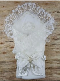 Resim Yenidoğan İpek Venüs Taç Nakışlı Delüks Kundak Bebek Battaniyesi Ekru 