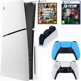 Resim Sony Playstation 5 Slim CD (Ithalatçı Gaarntili) +2.dualsense Mavi Jarj Istasyonu FC26 + Gta5 