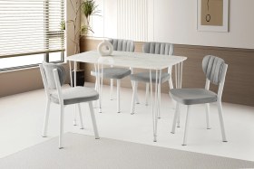 Resim Sabit Masa Firkete Ayak 70x20 Cm Marmo 4 Adet Esinti Sandalye Krem 