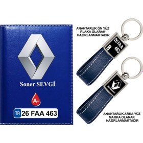 Resim Plakanıza Özel Renault Logolu Lacivert Ruhsat Kabı Ve Anahtarlık 
