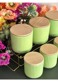 Resim Edora Yeşil 7 Parça Baharatlık Takımı,bambu Vakum Kapaklı Kavanoz Seti 