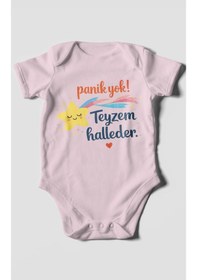 Resim Morivokids Panik Yok Teyzem Halleder Kısa Kollu Bebek Body %100 Pamuk Bebe Pembe 