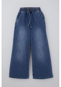 Resim Breeze Kız Çocuk Jean Pantolon Bağcıklı Bel Kısmı Lastikli 7-12 Yaş, Mavi 
